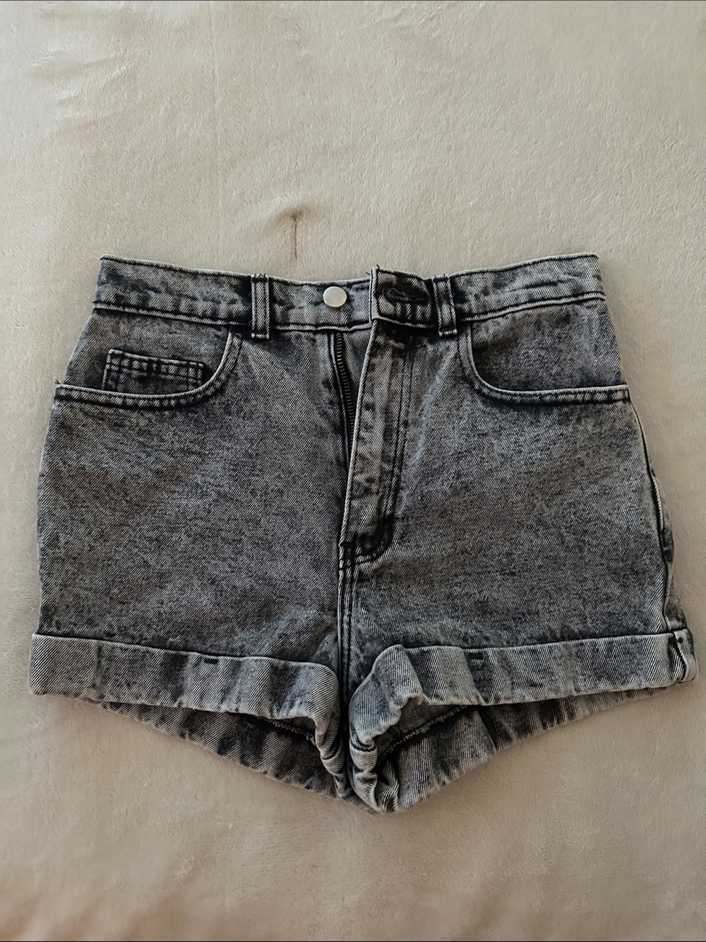American Apparel Washed Black High-Rise Denim Shorts